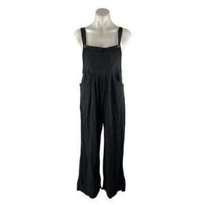 Evellyhootd Womens Black Sleeveless Pocket Wide Leg Overall Romper Jumpsuit Sz L